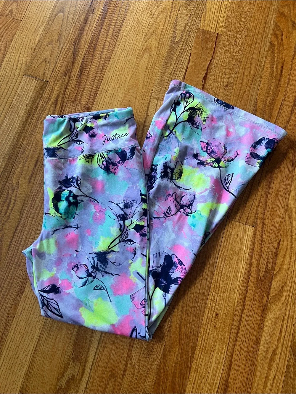 Justice Girls' Neon Pastel Floral Leggings - Pink, Yellow, Green, Blue